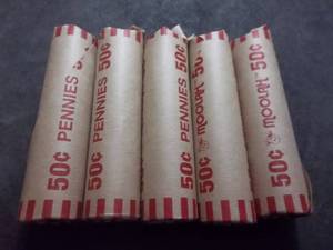 lot 115 image: 5 Rolls Of Lincoln Wheat Cents 1909-1958