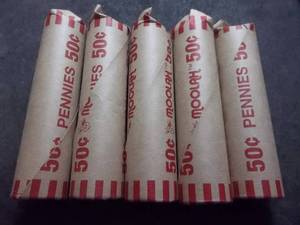 lot 116 image: 5 Rolls Of Lincoln Wheat Cents 1909-1958