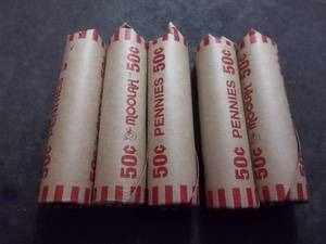 lot 117 image: 5 Rolls Of Lincoln Wheat Cents 1909-1958