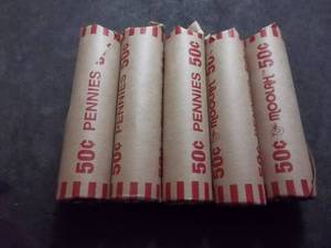 lot 118 image: 5 Rolls Of Lincoln Wheat Cents 1909-1958