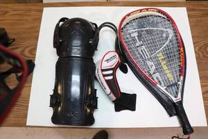 lot 45 image: Umpire Shin Guards, Golf Cover, Raquet