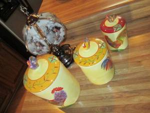 3 Pc Sakura.Rooster Canister Set, &...
