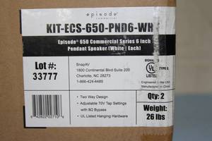 lot 10 image: PAIR of NEW Episode 650 Commercial Series 70V Pendant Speakers with 6 Woofer & Gripple Kit