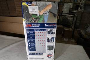 lot I35 image: Campbell Hausfeld DC080100, Portable Electric Air Compressor, 1.7 HP, 8 Gal, Horiz, 3.7 CFM