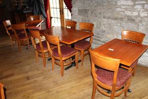 lot 93 image: 3-Wood Dining Tables, 10-Wood Padded Dining Chairs