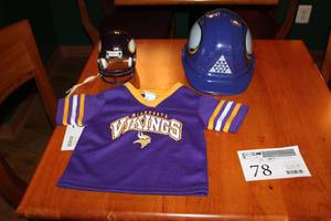 lot 78 image: Minnesota Vikings Kids Jersey, Mini Helmet, Hard Hat