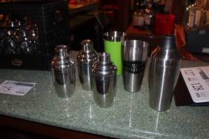 lot 75 image: Lot of (19) Stainless Steel Bar Drink Shaker Mixer