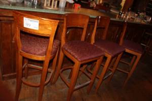 lot 99 image: Lot of (4) Wood Padded Bar Chairs