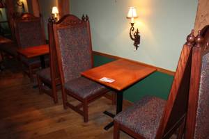 lot 86 image: 2-Wood Dining Tables, 4-Wood High-Back Padded Dining Chairs