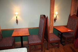 lot 85 image: 2-Wood Dining Tables, 4-Wood High-Back Padded Dining Chairs