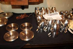 lot 80 image: Lot of (40) Stainless Steel Espresso Cups and Saucers