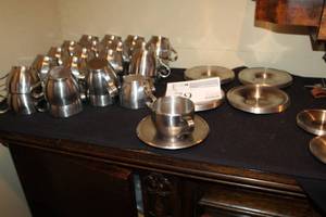 lot 79 image: Lot of (35) Stainless Steel Cups and Saucers
