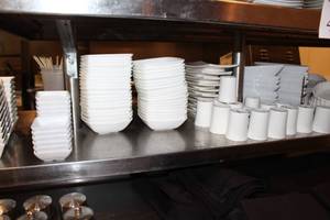 lot 49 image: White Ceramic Dishes, Serving Dishes, Serving Bowls, Rectangle Plates, Cups