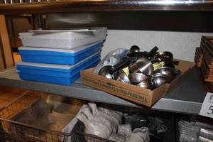 lot 53 image: Wood Condiment Boxes, Kitchen Utensils, Plastic Trays