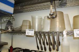 lot 32 image: Measuring Containers, Strainers, Ladels, Tongs