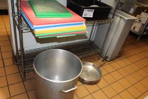 lot 46 image: Plastic Cutting Boards, 17x18in. Cooking Pot, 14x3in. Cooking Pan