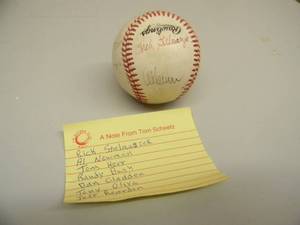 lot 27 image: MINNESOTA TWINS SIGNED BASEBALL - TONY OLIVA, DAN GLADDEN, JEFF REARDON, RANDY BUSH, TOM HERR, AL NEWMAN, & RICK STELMASZEK - GAME SIGNED BASEBALL - SEE PICTURES