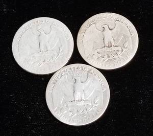 lot 22 image: 3 WASHINGTON QUARTERS 1937 1937-D 1937-S