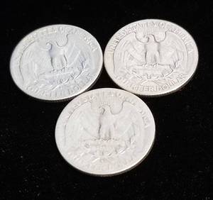 lot 30 image: 3 WASHINGTON QUARTERS 1939 1939-D 1939-S