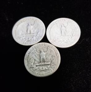 lot 34 image: 3 WASHINGTON QUARTERS 1940 1940-D 1940-S