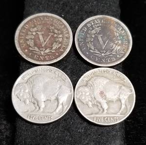 lot 37 image: 4 US NICKELS 1903 1910 LIBERTY 1916 1937 BUFFALO