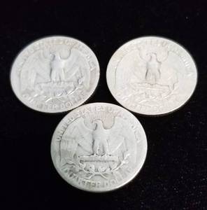 lot 38 image: 3 WASHINGTON QUARTERS 1941 1941-D 1941-S