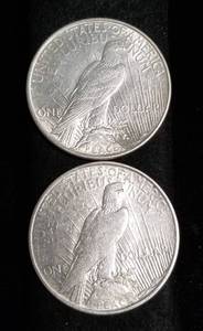 lot 44 image: 2 SILVER PEACE DOLLARS AS PICTURED