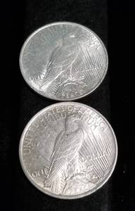 lot 48 image: 2 PEACE SILVER DOLLARS AS PICTURED