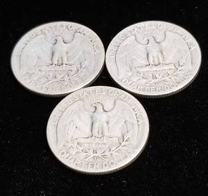 lot 74 image: 3 WASHINGTON QUARTERS 1951 1951-D 1951-S