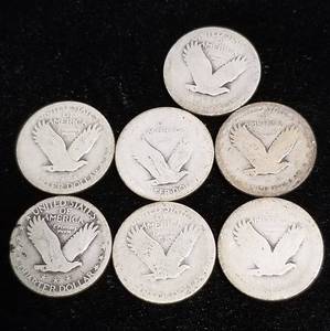 lot 76 image: GROUP OF 7 STANDING LIBERTY QUARTERS 90% SILVER