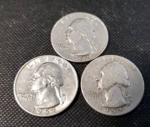 lot 77 image: 3 WASHINGTON QUARTERS 1952 1952-D 1952-S