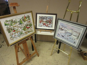 WILL MOSES EAGLE BRIDGE PRINT, SIGNED AND NUMBERED, WINTER NEEDLEWORK ART, CHRISTMAS PRINT