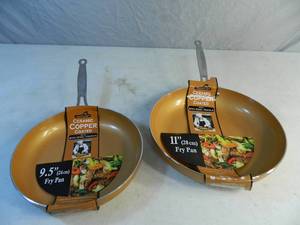 lot 26 image: 2 New Ceramic Copper Coated Fry Pans