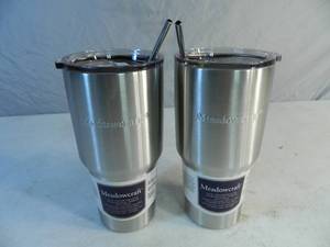 lot 30 image: 2 New Stainless Tumblers with Straws