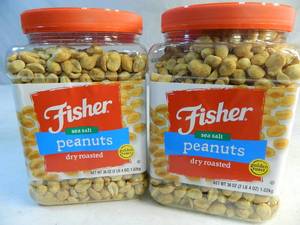 lot 60 image: 2 New Containers of Fisher Sea Salt Peanuts