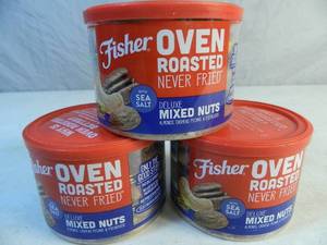 lot 61 image: 3 Jars of Fisher Oven Roasted Mixed Nuts