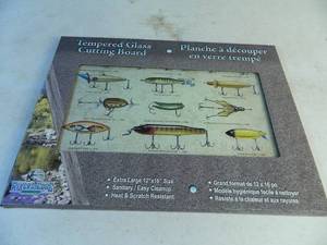 lot 121 image: New Antique Fishing Lure Tempered Glass Cutting Board