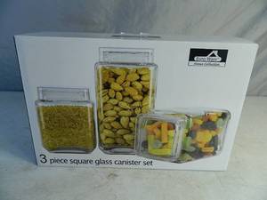 lot 151 image: New 3 Piece Square Glass Canister Set