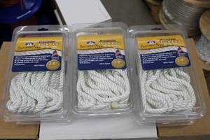 lot 117 image: Lot of (3) Buccaneer Rope Company 38in. Premium Dock Line 12in. Eye Double Braid Nylon White 20ft.