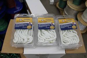 lot 118 image: Lot of (3) Buccaneer Rope Company 38in. Premium Dock Line 12in. Eye Double Braid Nylon White 20ft.