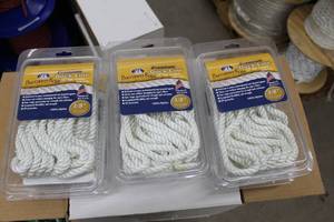 lot 119 image: Lot of (3) Buccaneer Rope Company 38in. Premium Dock Line 12in. Eye Double Braid Nylon White 20ft.