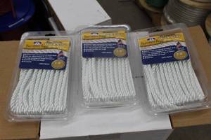 lot 113 image: Lot of (3) Buccaneer Rope Company 38in. Premium Dock Line 12in. Eye Double Braid Nylon White 15ft.