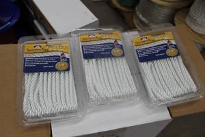 lot 114 image: Lot of (3) Buccaneer Rope Company 38in. Premium Dock Line 12in. Eye Double Braid Nylon White 15ft.
