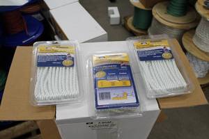 lot 115 image: Lot of (3) Buccaneer Rope Company 38in. Premium Dock Line 12in. Eye Double Braid Nylon White 15ft.