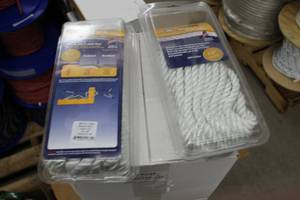 lot 140 image: Lot of (2) Buccaneer Rope Company 12in. Premium Dock Line 12in. Eye Double Braid Nylon White 30ft.