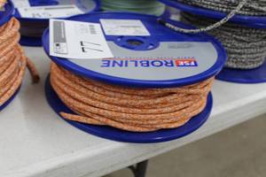 lot 77 image: FSE Robline 7mm DyneemaTechnoraXLF Super Dinghy Sheet OrangeWhite 100 Foot Reel