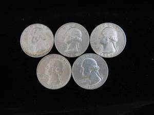 (5) 1964-D Washington Quarters