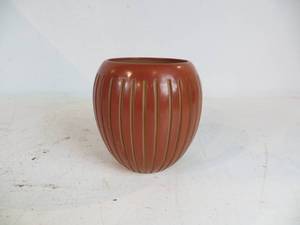 lot 33 image: Santa Clara Red Deep Carved Pottery Vase