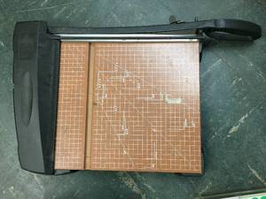 lot 57 image: Mixed lot of office supplies labels, Xacto paper cutter, Rolodex file card reel