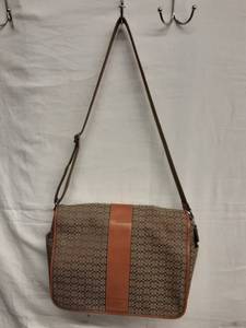 Genuine COACH Signature Leather Trimmed Messenger Handbag